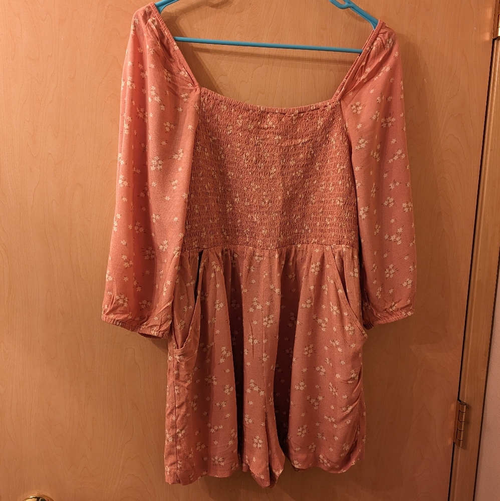 Ruched Pink Floral American Eagle Romper